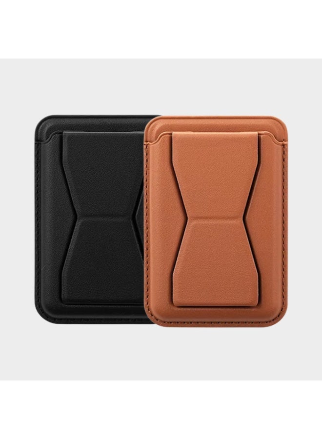 Pack of 2 MagSafe Leather Bracket Clip Stand & Card Holder Stick On Card Holder for Smartphones - 3 in 1 Wallet for Back of Phone Stand, Grip - Image 1